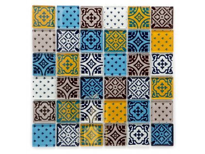 Skleněná mozaika vícebarevná patchwork 48x48x8mm