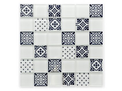 Skleněná mozaika bílá patchwork 48x48x8mm