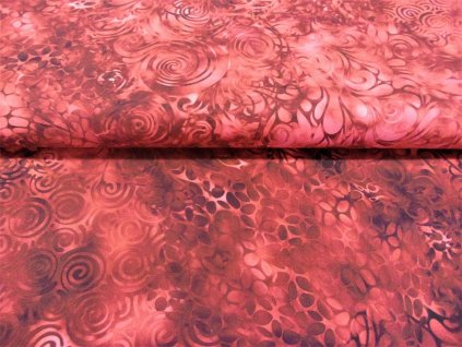 tisk-prolévaná batika,spirálky,color M- bordo
