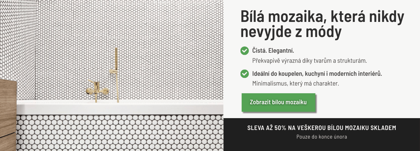 Sleva až 50% na bílou mozaiku skladem