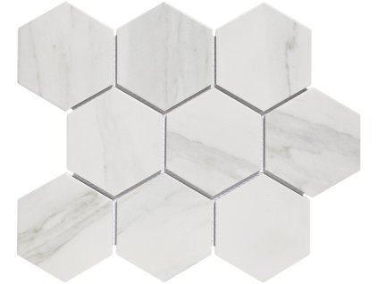 Keramická mozaika FIN Mozaika HEX10 Carrara Bílá Mat