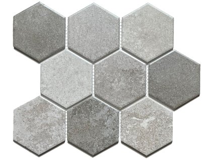 Keramická mozaika FIN Mozaika HEX10 MIX Beton Šedá Mat
