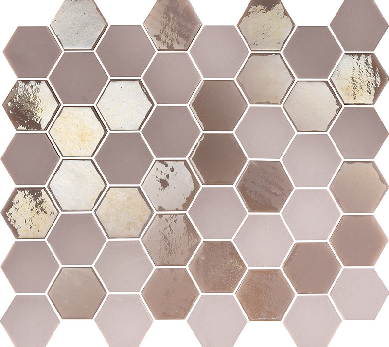 Skleněná mozaika TGM PINK60F hexagony 4,4x5 růžová se smíšeným povrchem