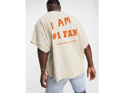 asos design oversized button through v neck t shirt in beige