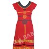 Krátké šaty s krátkým rukávem, červeno-žluté, kruhové aplikace, protřihy,výšivka