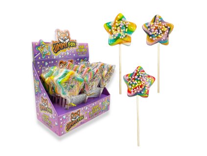 JIMMY FOX STAR LOLLIPOPS TUTTI FRUTTI WITH SPRINKLES 50g