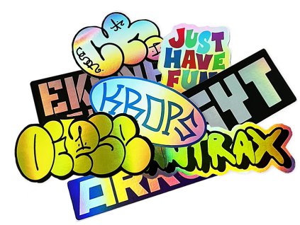 holographic eggshell stickers graffiti hello my name is