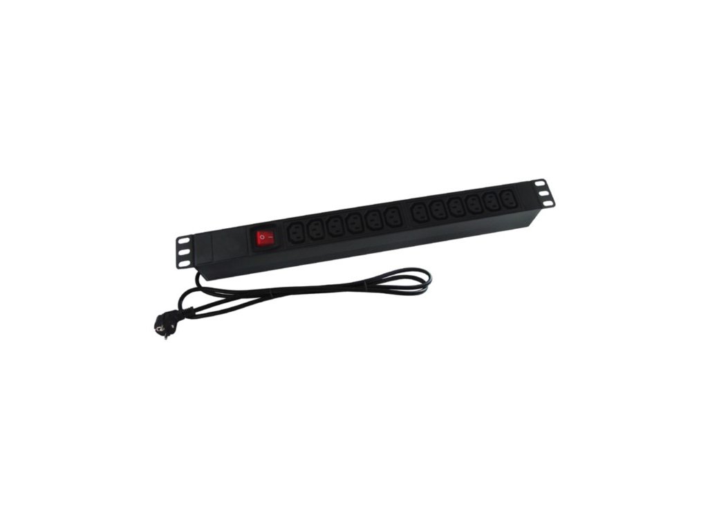 Rack patch napájacia lišta, 1U, 19", 12x zdierka C13, vypínač