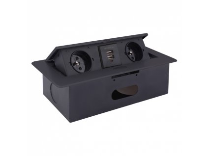 Nábytková zásuvka zápustná DL KOMBI BOX 2xzásuvka 230, 1xUSB,1xUSB-C,čierna (hliník)
