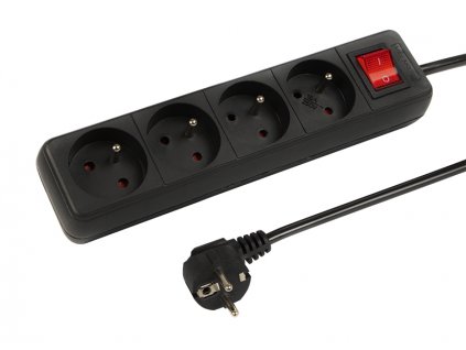 Sieťový predlžovací prívod 3m/4 zásuvky, 3x1.5mm, čierny, vypínač