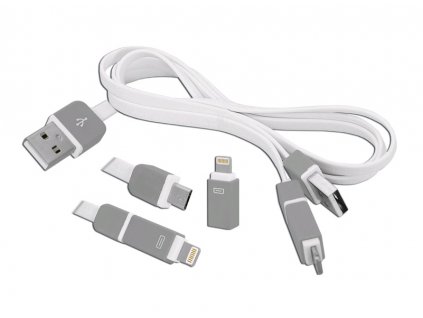 Šnúra USB A k - IPhone 5/6 k/micro USB,  1.0m, strieborný