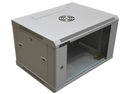 Rack skriňa 19" 6U, 600x450x370mm (š/h/v), visiaca, RAL7035, ZETA, sklo, rozložená