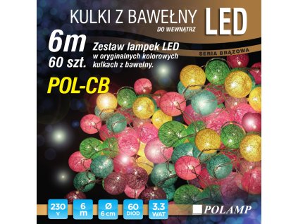Vianočná reťaz Bavlnené Guľky, 6m, 60x LED, IP20, séria Brown