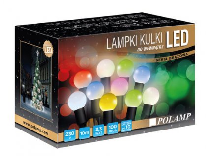 Vianočná reťaz Guľky, 10m, 100x LED, RGB,  230V/6.9W, IP44, séria Silver