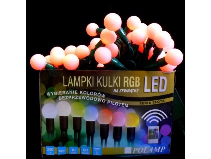 Vianočná reťaz Guľky, 10m, 100x LED, RGB,  230V/3.3W, IP65, DO, séria Gold