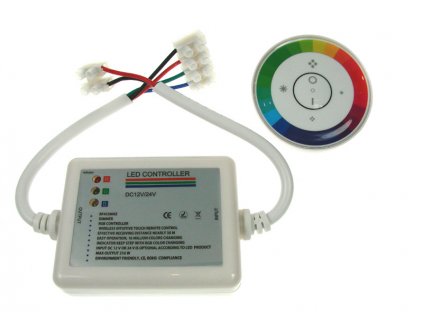 LED ovládanie RGB s DO, DC12/24V, 3x6A, dotykový, RF, biely, okrúhly