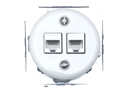 Keramická RETRO zásuvka pod omietku, RJ45 2x, cat.5E, biela, bez rámika