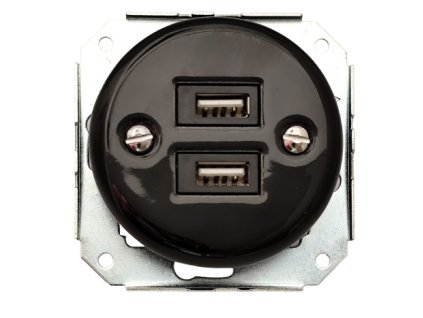 Keramická RETRO zásuvka pod omietku, USB 2x, čierna, bez rámika