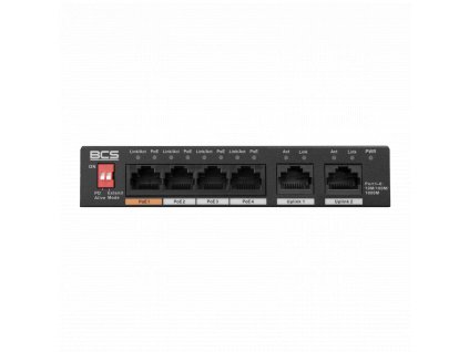 BCS LINE switch PoE porty, 4×RJ45 1Gbps, Uplink porty 2×RJ45 1Gbps