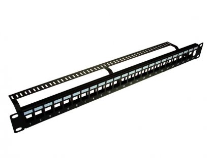 Rack patch panel 24-port, 1U, 19", bez konektorov, organizér káblov