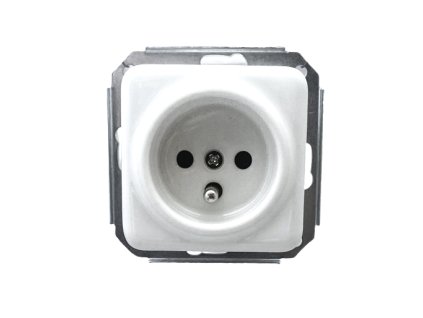 Keramická RETRO zásuvka pod omietku, 16A/230V, biela, bez rámika, štvorcová