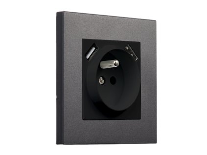 TOGGLICA zásuvka s uzemnením + 2x USB-A, čierna matná, UEN11CC47