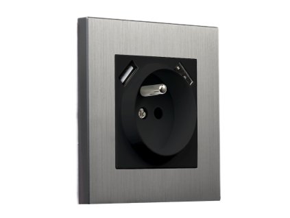 TOGGLICA zásuvka s uzemnením + 2x USB-A, brúsený nikel, UEN1515CC47