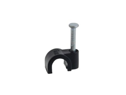 PVC úchyt kábla s klincom 5mm, 100ks, čierny