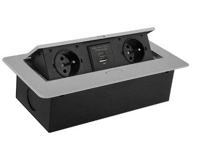 Nábytková zásuvka zápustná DL KOMBI BOX 2xzásuvka 230, 1xUSB/1xUSB-C,strieborná (hliník)