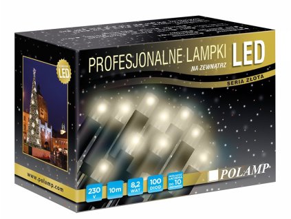 Vianočná reťaz 10m, 100x LED, 6000K, 230V/3.3W, IP65, séria Gold, čierný vodič, BN