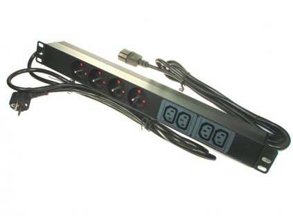 Rack patch napájacia lišta, 1U, 19", 4x zdierka 230V, 4x zdierka počítačová