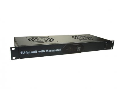 Rack ventilátorový panel 2x, termostat, 19", 1U, RAL9004