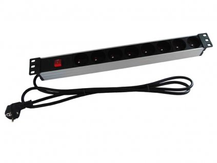 Rack patch napájacia lišta, 1U, 19", 8x zdierka, vypínač