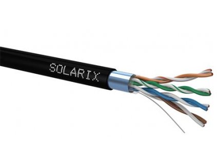 Kábel FTP 4x2, CAT 5E, drôt, CU, PE, 305m, vonkajší, čierny, Solarix
