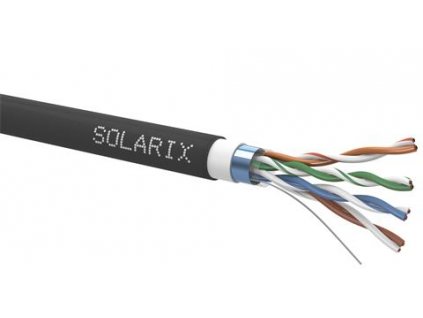 Kábel FTP 4x2, CAT 5E, drôt, CU, 305m, vonkajší, čierny, dvojplášťový, Solarix