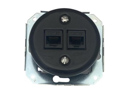 Keramická RETRO zásuvka pod omietku, RJ45/RJ11, čierna, bez rámika