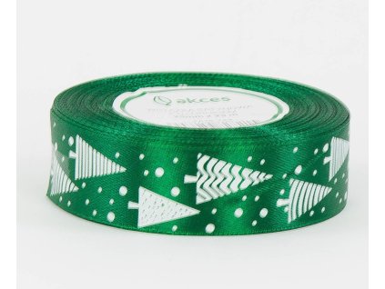 32473 satenova stuha s potiskem 25 mm x 23 m 1 ks zeleny vanocni stromek