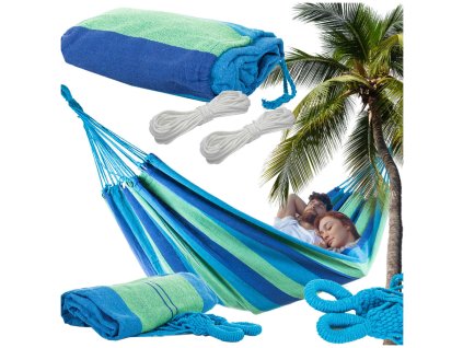 Zahradní houpací síť dvojitá xxl turistický pruhovaný potah 200 x 150 velká (Velikost univerzální)