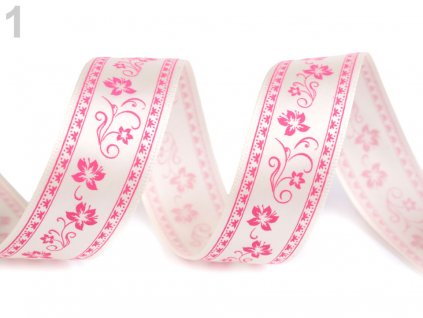 Saténová stuha kvety šírka 25 mm/1m