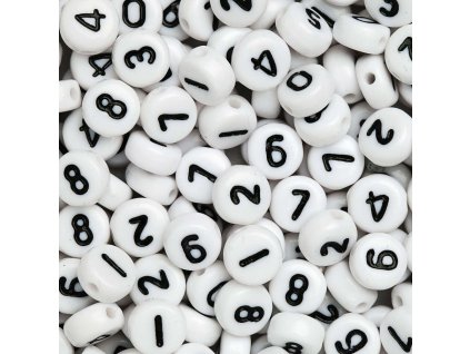 Biely mix plastových korálikov 7x4 mm s číslami
