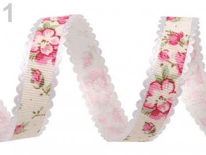 Rypsová stuha kvety šírka 15 mm/1m