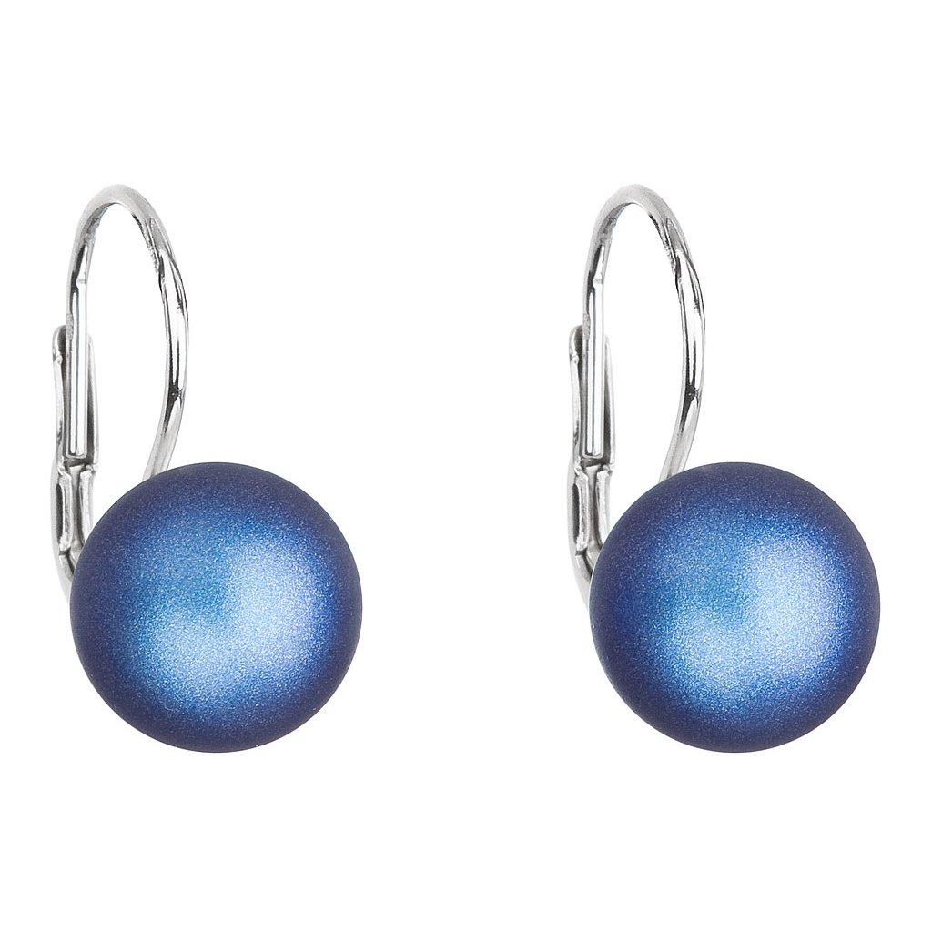 Visiace strieborné dámske náušnice s perlou Swarovski crystals dark blue