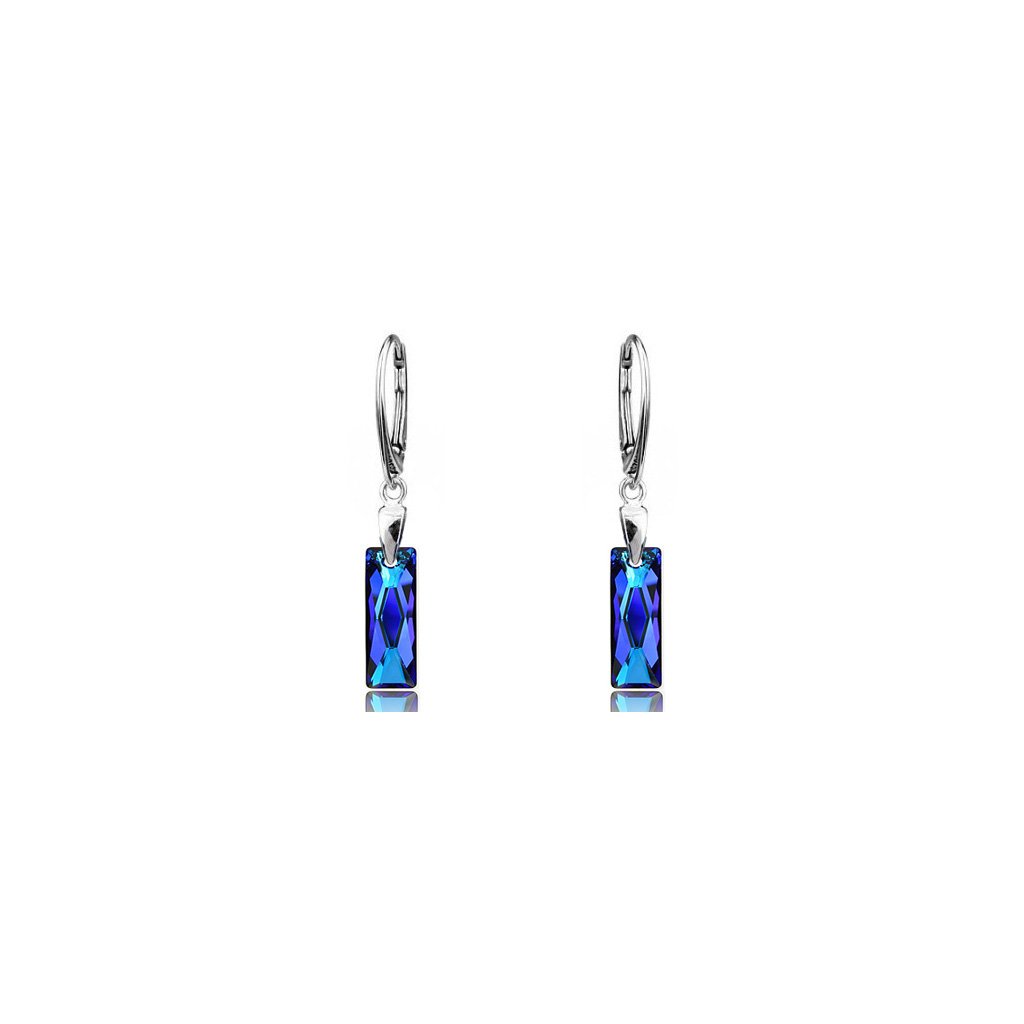 Swarovski Crystals Baguette Elegantné dámske strieborné náušnice Bermuda Blue