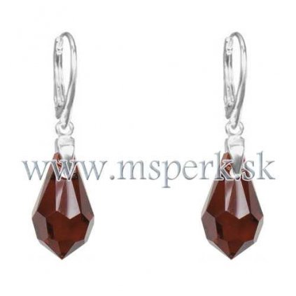 Červené náušnice Swarovski Crystals visiace zaklapávacie