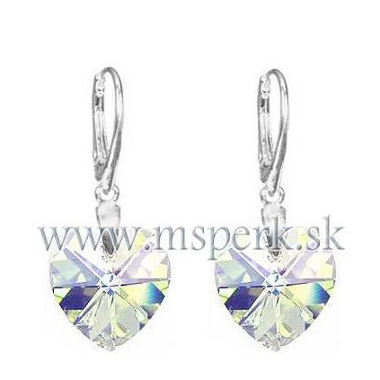 Strieborné dámske srdiečkové náušnice 14mm Crystal Aurore Boreale