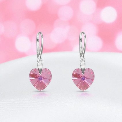 Strieborné náušnice srdiečka 10 mm Light Rose Crystals