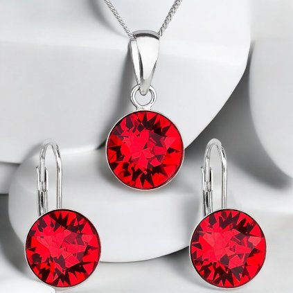 Sada šperkov s krištáľmi Swarovski náušnice, retiazka a prívesok červené