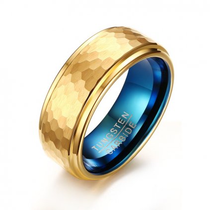 Volfrámový prsteň chess zlatá mozaika zvnútra smaragdovo modrý luxusný vzhľad