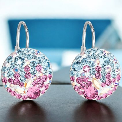 Strieborné náušnice so Swarovski Crystals okrúhle mix farieb