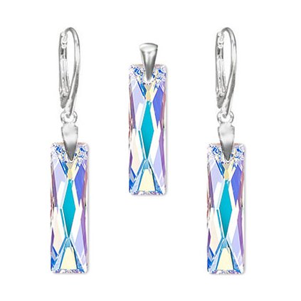 Strieborný set Swarovski Elements v tvare obdĺžnika s farebným odleskom